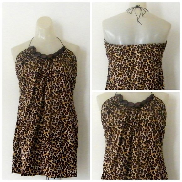 Halter Top Leopard Print Animal R Marks New York - Picture 1 of 11
